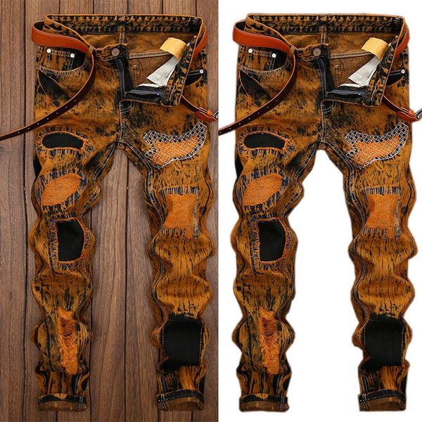 

men's jeans slim casual pants korean trendy brand 2021 summer, Blue