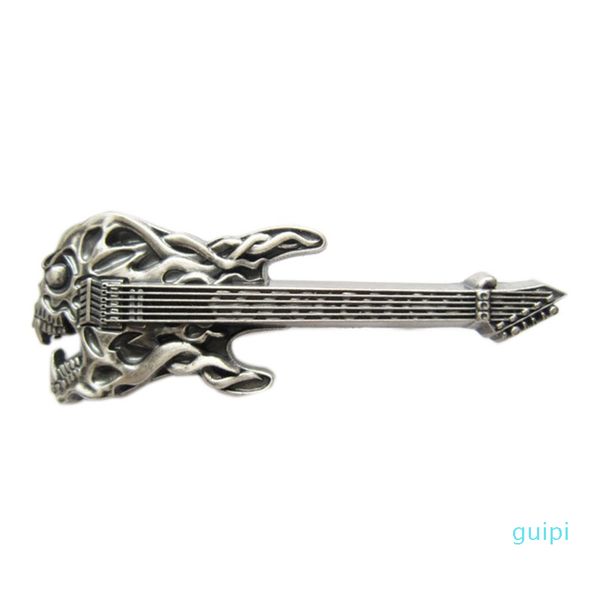 

new vintage silver plated tattoo skull guitar music belt buckle boucle de ceinture buckle-mu024sl, Slivery;black