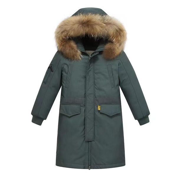 

down coat children winter jacket boy clothes thick warm hooded kids parka real fur teen clothing outerwear snowsuit 5-16 yrs, Blue;gray