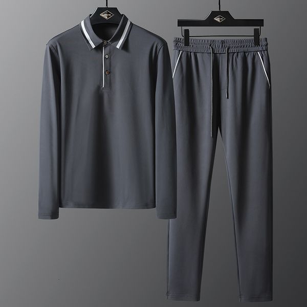 

tracksuit shirt spring and autumn mens (t-shirts+pants) luxury long sleeve sport male sets plus size 5xl casual slim fit man suits, Gray