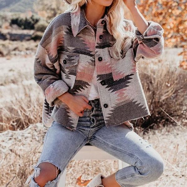 

women's jackets vintage pattern print women coats autumn winter fashion button loose overcoat casual lapel collar long sleeve outerwear, Black;brown