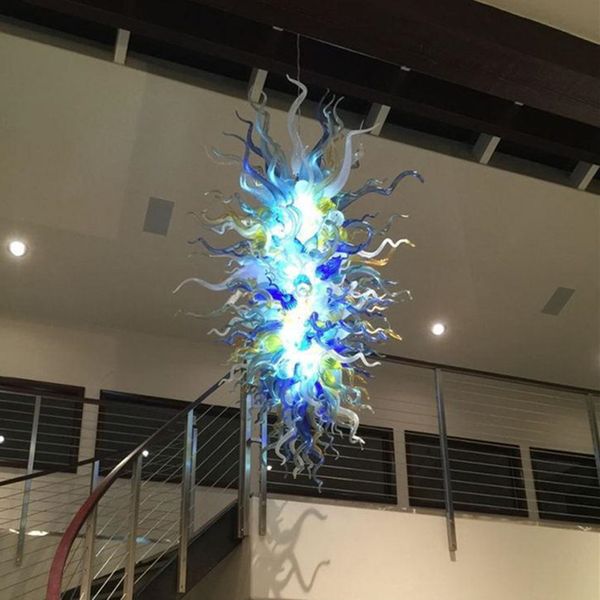 Mão soprada de vidro cristal candelabro lâmpadas pingente nórdic cores sala de estar mobiliário diodo emissor de luz arte decoração pingente-luzes azul iluminação interior 24 por 48 polegadas