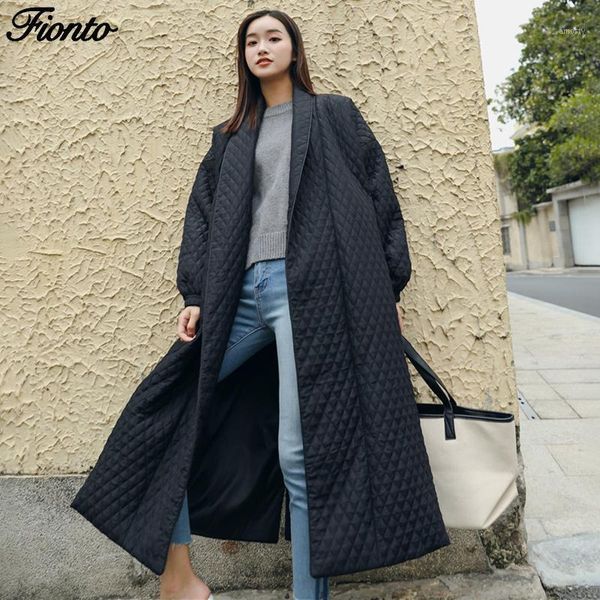 

women's down & parkas fionto fashion parka black oversize lapel back button winter coat women jacket female long cotton jaqueta feminin