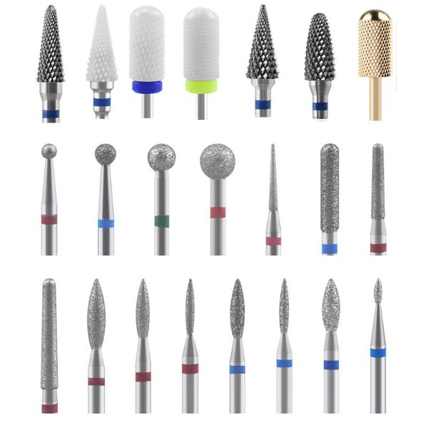 nail art equipment diamond bit ceramic drill set carbide milling cutter for manicure metal tool, Silver