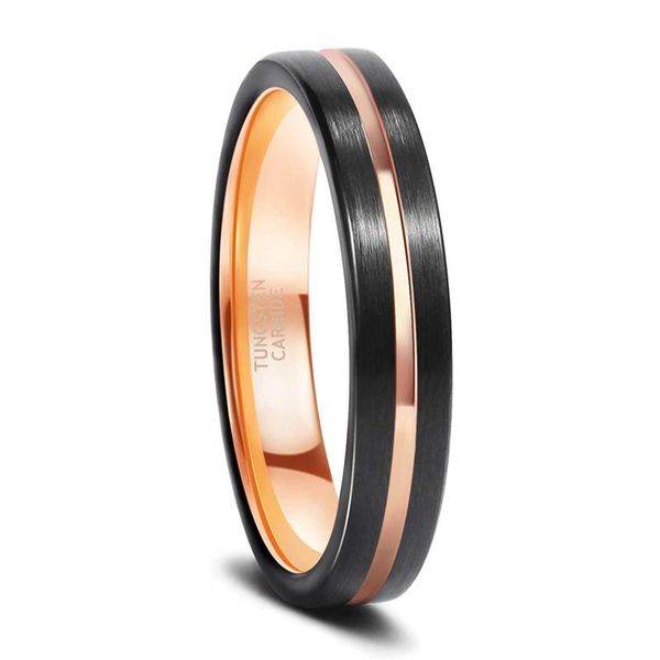 

wedding rings eamti 4mm tungsten for men and women blue/rose gold engagement highly polished/brushed processing grooves, Slivery;golden