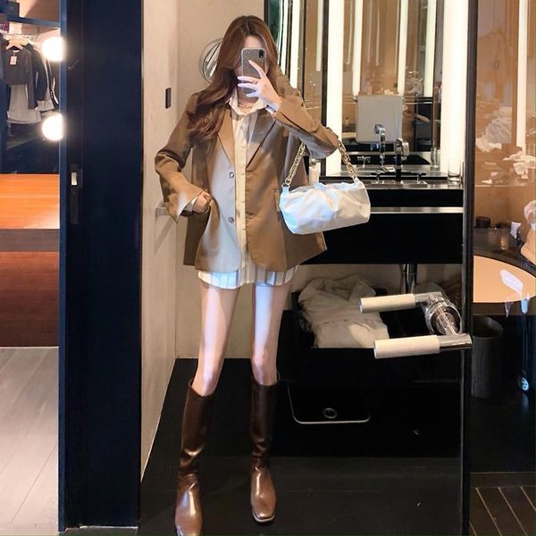 

women's suits & blazers women notched stripe blouse 2 pic set fashion vintage spring autumn solid office lady full, White;black