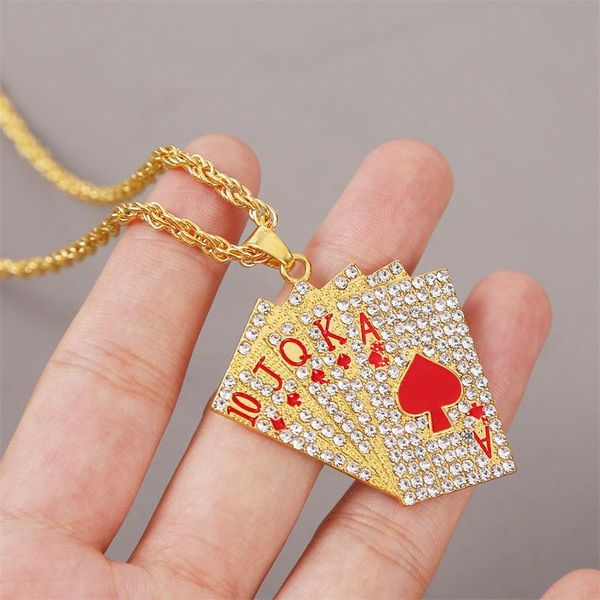

pendant necklaces european fashion punk stainless steel playing cards charm necklace chain for girl boy jewelry gift, Silver
