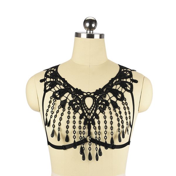 

bamboo dress ball queen lace cross tassel hollowed out fun harness underwear o0351, Black;white