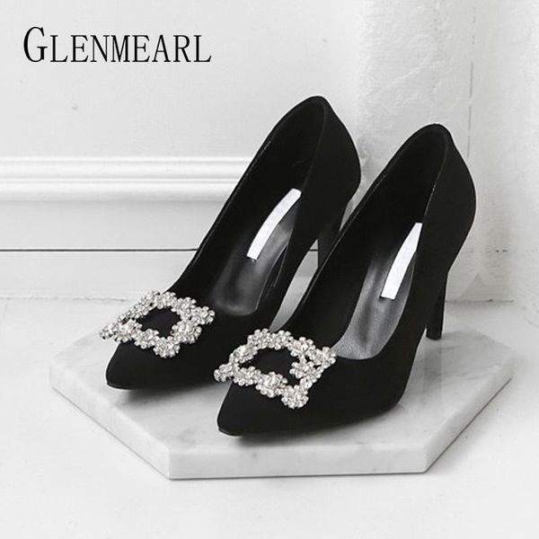 

dress shoes women high heels brand pumps female metal decoration fashion thin pointed toe casual plus szie 2021 de, Black