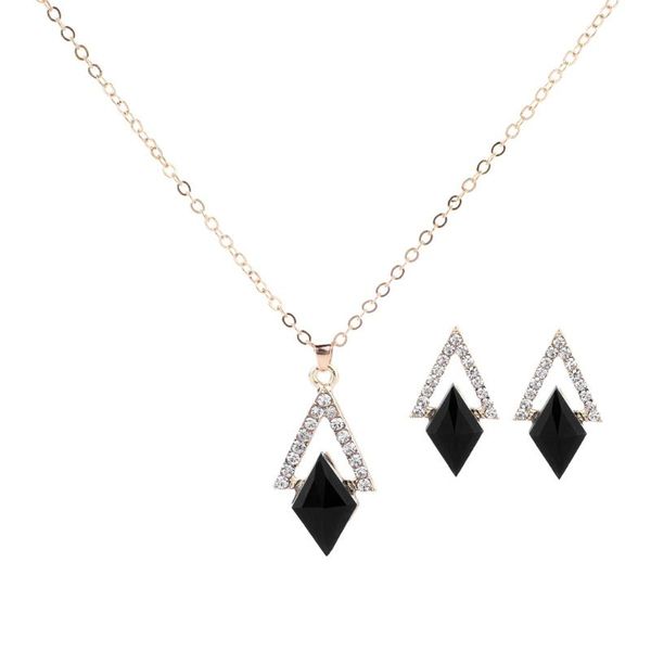 

earrings & necklace fashion simple rhomb pendant set geometric triangle two piece jewelry, Silver