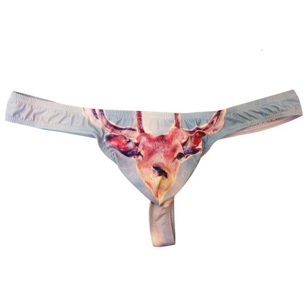 

fun underwear men's thong low waist breathable milk silk printed, Black;white