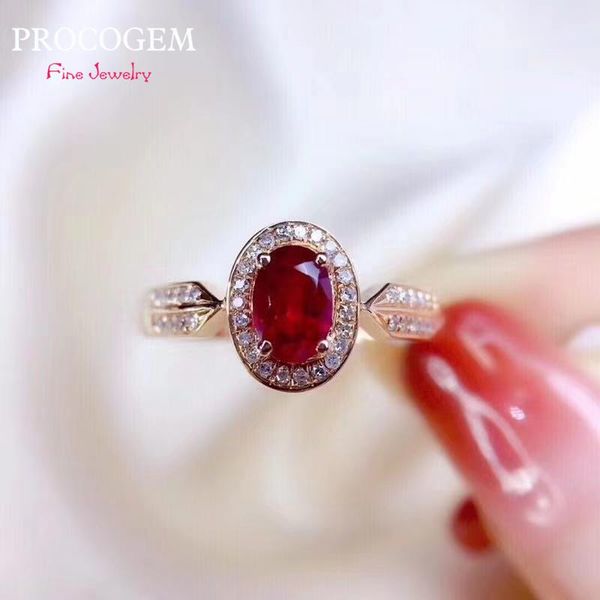 

cluster rings trendy elegant natural pigeon blood ruby ring for women 5x7mm 1.06ct heated real gemstones fine jewelry 925 sterling silver #8, Golden;silver