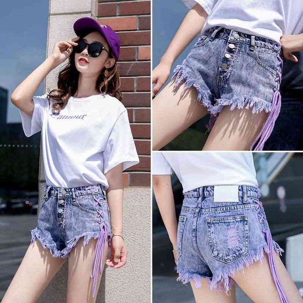 

women's jeans personalized lace up denim shorts in summer of qb0z, Blue