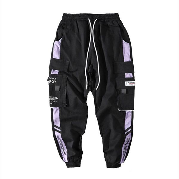 

men's pants cargo jogging street military fashion elastic waist cotton black