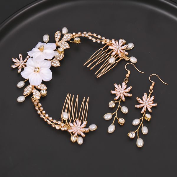 

wedding crystal peals hair combs bridal hair clips accessories jewelry handmade women head ornaments headpieces for bridedio chan contact, Golden;white