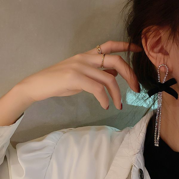 

925 silver needle bowknot full diamond tassel earrings