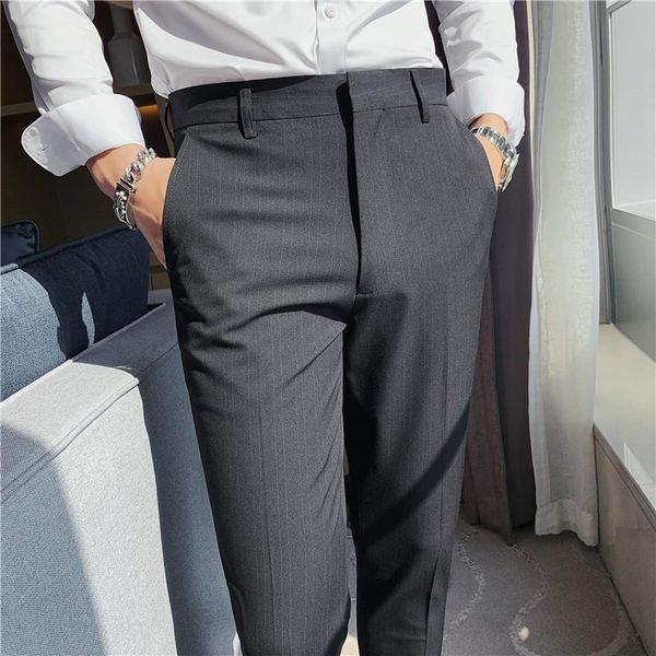 

men's suits & blazers plus size 42 40 british style striped suit pants men clothing 2021 simple slim fit casual business formal wear of, White;black