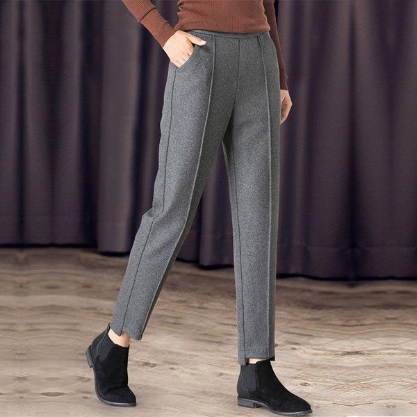 

women's pants & capris autumn and winter woolen harem woman black pockets loose high-waisted trousers ladies work casual, Black;white