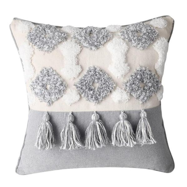 

pillow case moroccan style cushion cover tuft tassels for sofa bed grey stripe