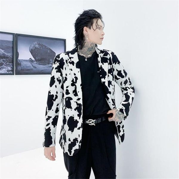 

men's suits & blazers autumn winter cow pattern fashion blazer hombre korean casual slim fit suit jackets for men nightclub dj singer c, White;black