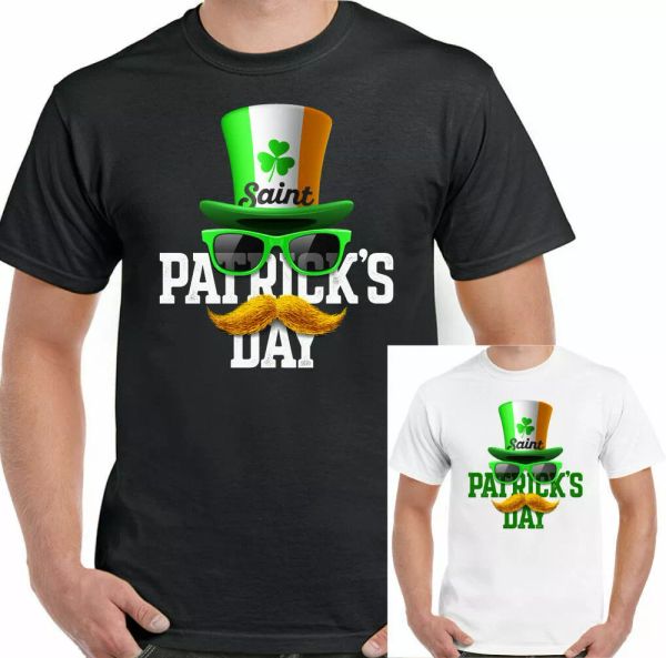 

st. patrick's day t-shirt irish flag cylinder man funny drunk, White;black