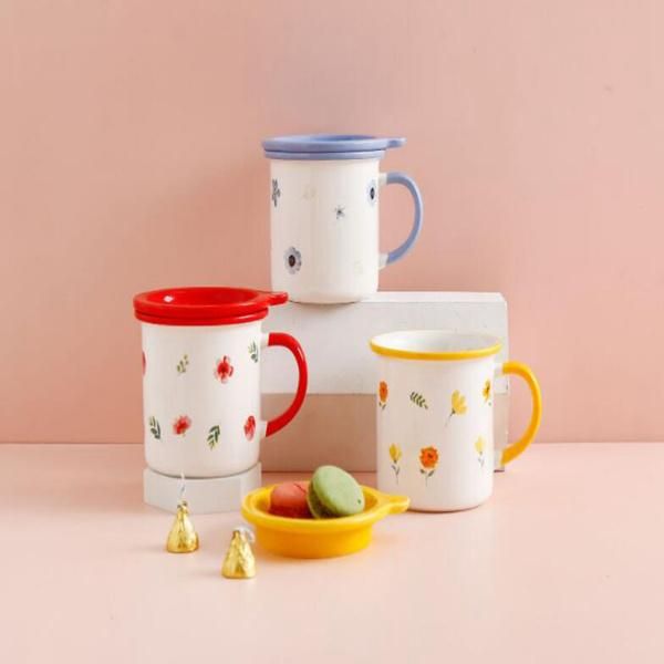 

mugs creative ceramic mug simple and elegant flower with lid