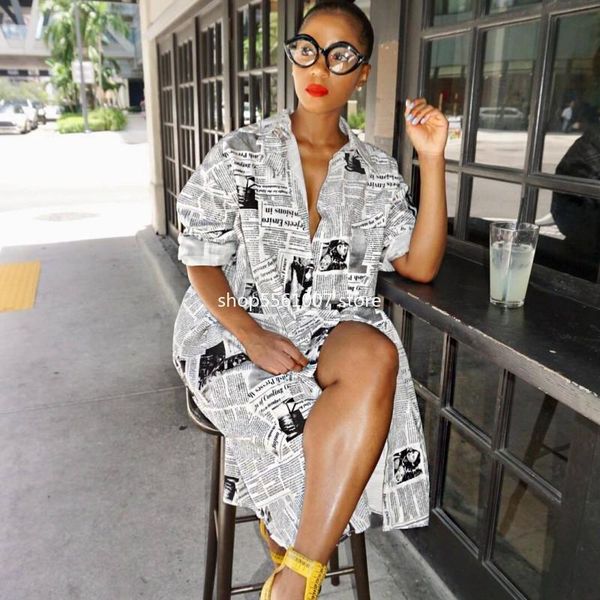 

casual dresses 2021 long sleeve letter print s paper vintage blouses shirts loose dress winter fashion maxi, Black;gray