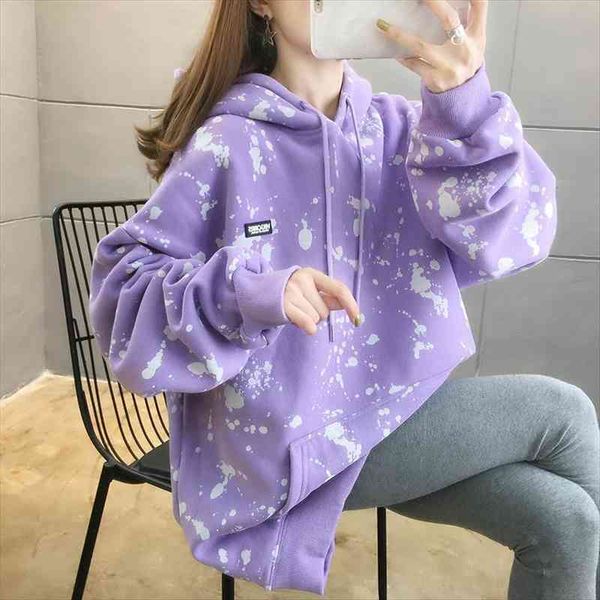 

fleece hooded streetwear hip hop casual sweatshirt with hood dot print women hoodie, Black