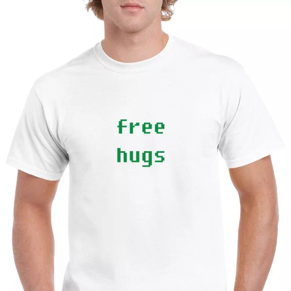 

hugs funny retro computer font white green solid cotton t-shirt s-5xl, White;black