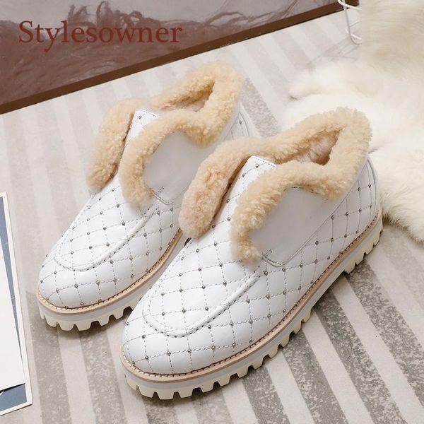 

boots plus velvet warm cotton winter shoes casual comfortable slip-on round toe flat real wool snow designer brand, Black