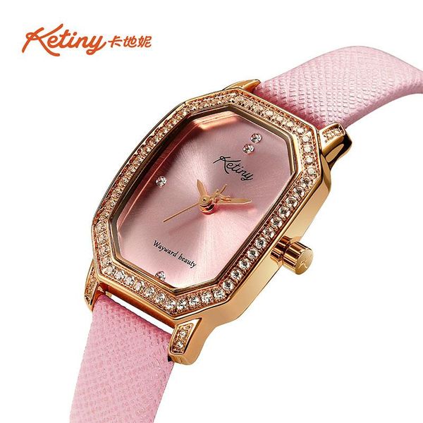 

wristwatches italian famous watch ketiny women's leather strap inlaid with brick bezel fashion trend three pointer women, Slivery;brown