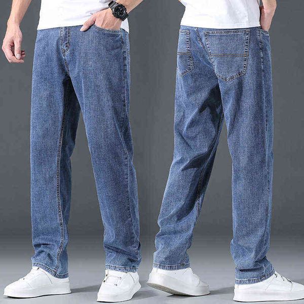 

loose large 2021 men's straight jeans summer thin casual pants, Blue