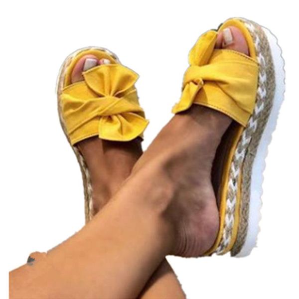 

summer fashion bowknot women's sandals thick-soled flat heel comfortable casual womans shoes slippers, Black