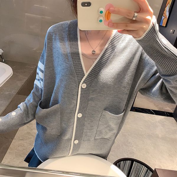 

tb cardigan white early autumn style versatile knitted sweater loose net infrared sleeve slim woman, White;black