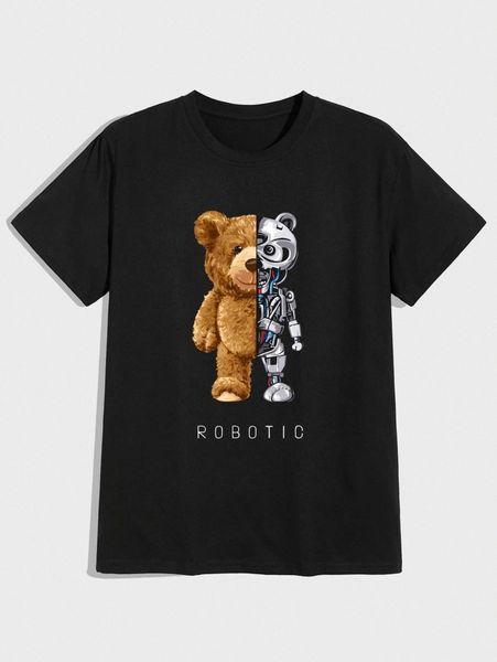 

romwe guys letter cartoon graphic tee y0tk#, White;black
