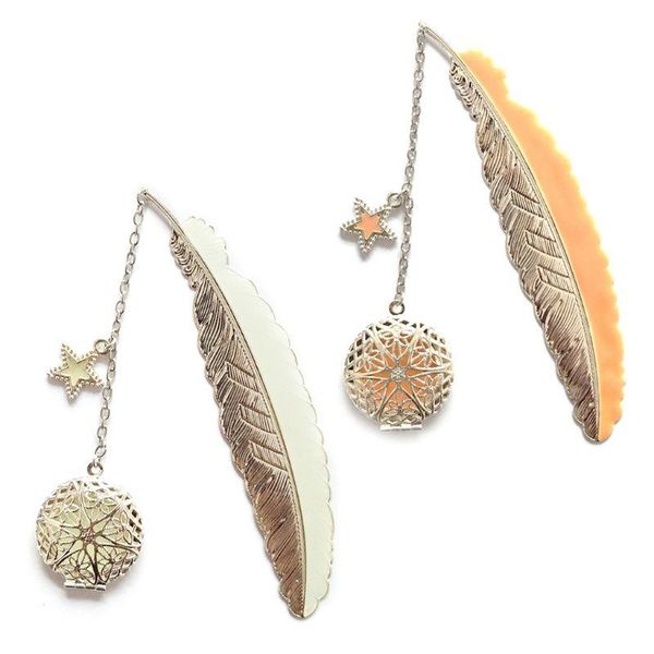 

bookmark 1pc metal luminous feather angel wings retro moon fluorescent big five stars time gem exquisite small