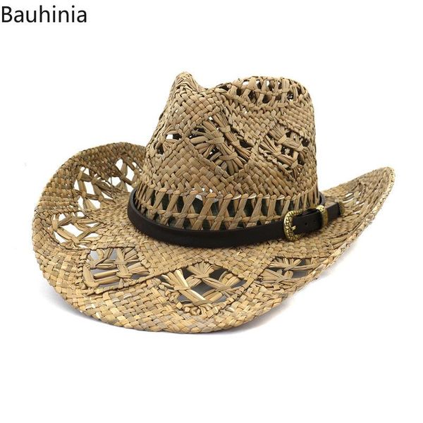 

cloches natural straw fashion hollowed handmade women men summer outdoor travel beach hats western cowboy hat sun cap