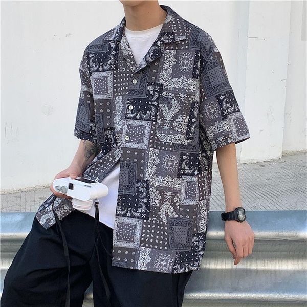

men's casual shirts oversize 2021 fashion man harajuku streetwear male clothing men hawaiian shirt camisa masculina, White;black
