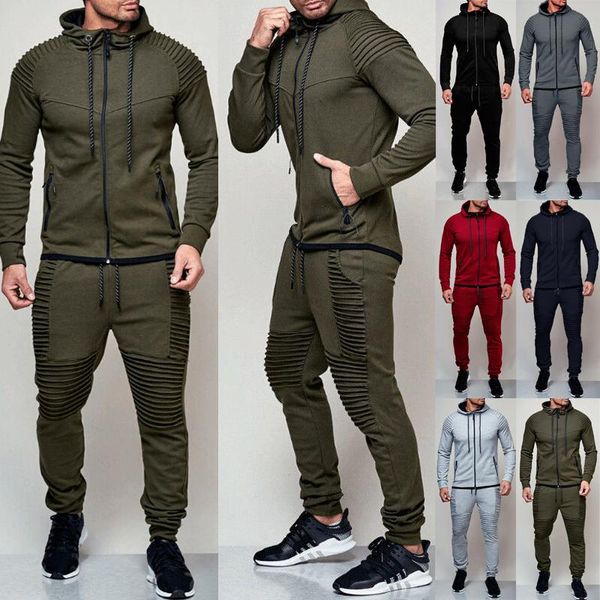 

men's tracksuits men polyester sweatshirt autumn 2pcs casual running tracksuit soild sports set gym clothes training suit sport wear, Gray