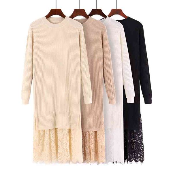 

women's sweaters long women autumn winter pullover fashion knitted lace casual jumper soft warm female id7n, White;black