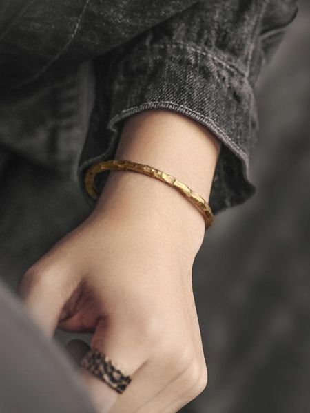 

bangle unique texture gold color bracelet men's simple personality handmade trend couple jewelry, Black