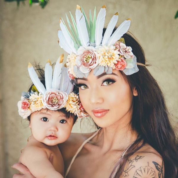 

hair accessories baby headbands mommy and me flower bands handmade 3d feather headband accessiores hc1907, Slivery;white