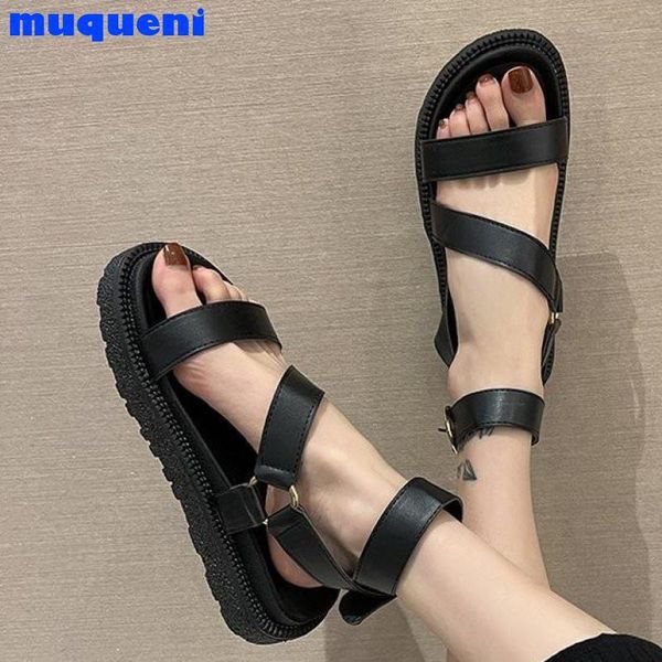 

sandals summer shoes woman flat platform women soft leather casual open toe gladiator wedges, Black