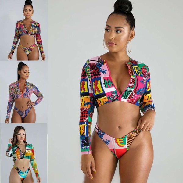 

bikini long sleeve zipper split high waist swimsuit, White;black