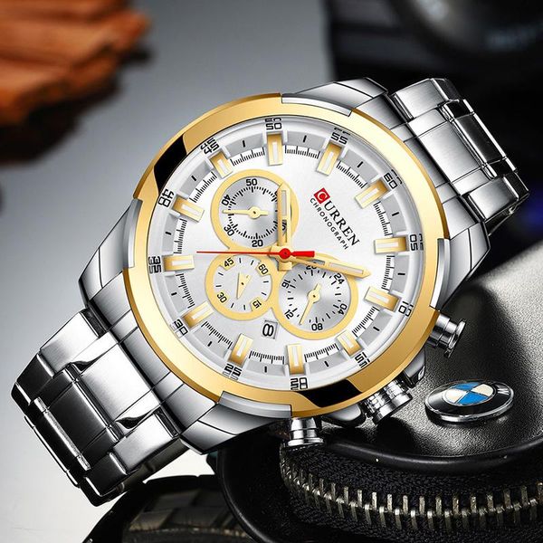 

wristwatches curren fashion mens watches brand wristwatch quartz clock men waterproof sport date chronograph watch relogio masculino, Slivery;brown