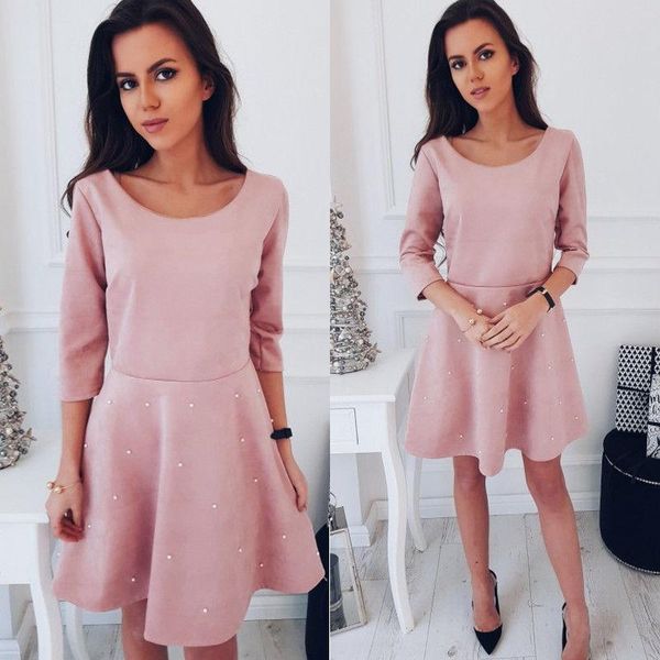 

casual dresses fashion women spring autumn summer pearl cocktail party three quarter sleeve short mini dress, Black;gray