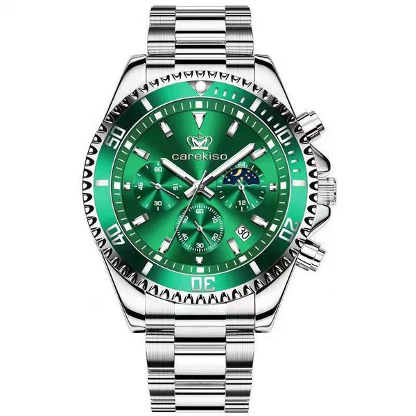 

wristwatches poedagar 2021 men watches luminous calendar waterproof green ghost series stainless steel quartz wristwatch, Slivery;brown