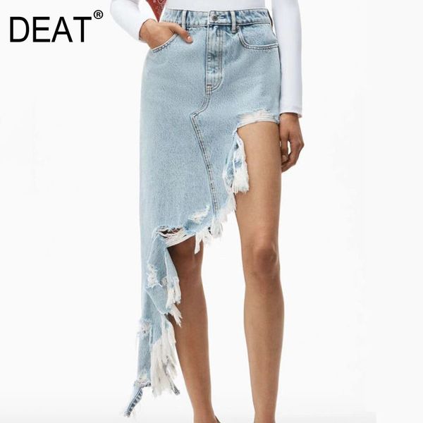 

high elastic waist half-body skirt women blue asymmetrical solid pocket slim fit fashion tide summer 7d080509 210421, Black