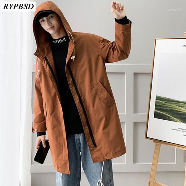 

men's trench coats mens hooded coat winter 2021 loose man windbreaker jacket long sleeve overcoat men -5xl, Tan;black