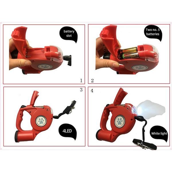 

pet dog leash 4.5m led extendable retractable lead with garbage bag pull ropepet retractor stra collars & leashes